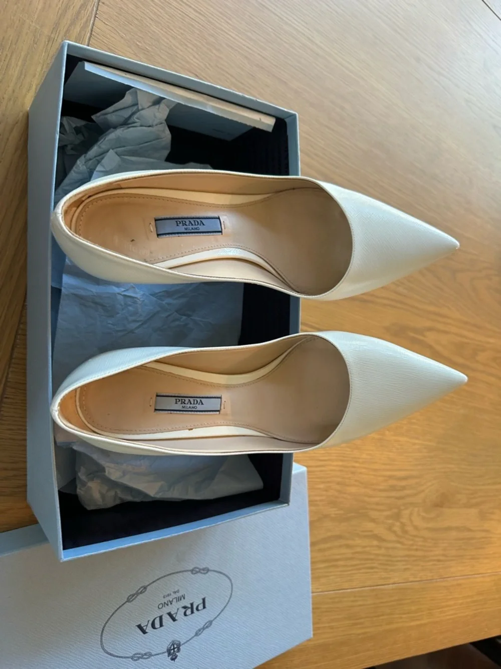Prada White Pointed-Toe Saffiano Leather Pumps - Women
38.5 - Picture 4 of 4